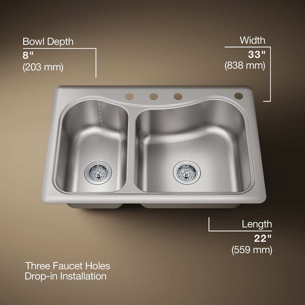 Staccato™ 33" top-mount double-bowl kitchen sink