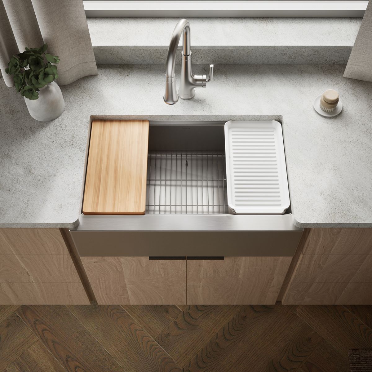 Strive® 32-1/2" undermount single-bowl farmhouse workstation kitchen sink