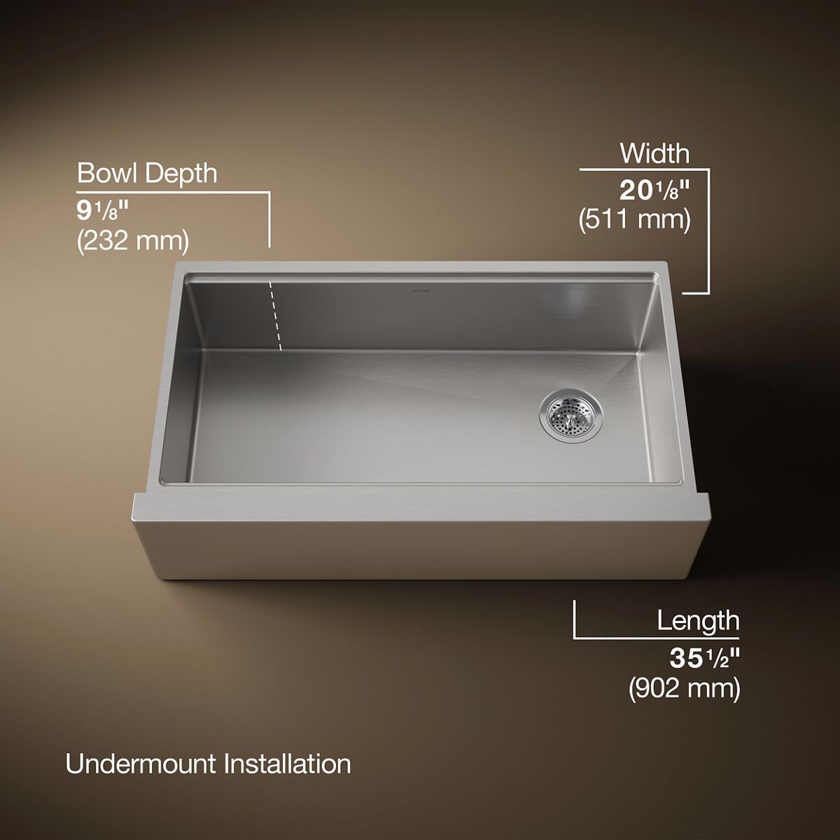 Strive® 35-1/2" undermount single-bowl farmhouse workstation kitchen sink