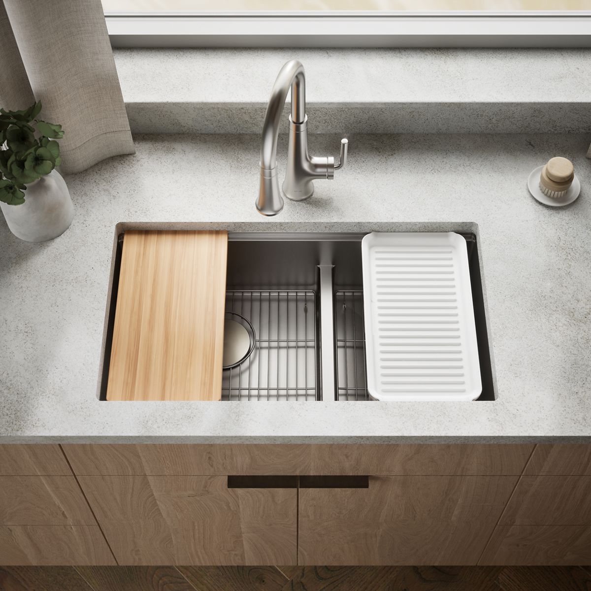 Strive® Smart Divide® 32" undermount double-bowl workstation kitchen sink