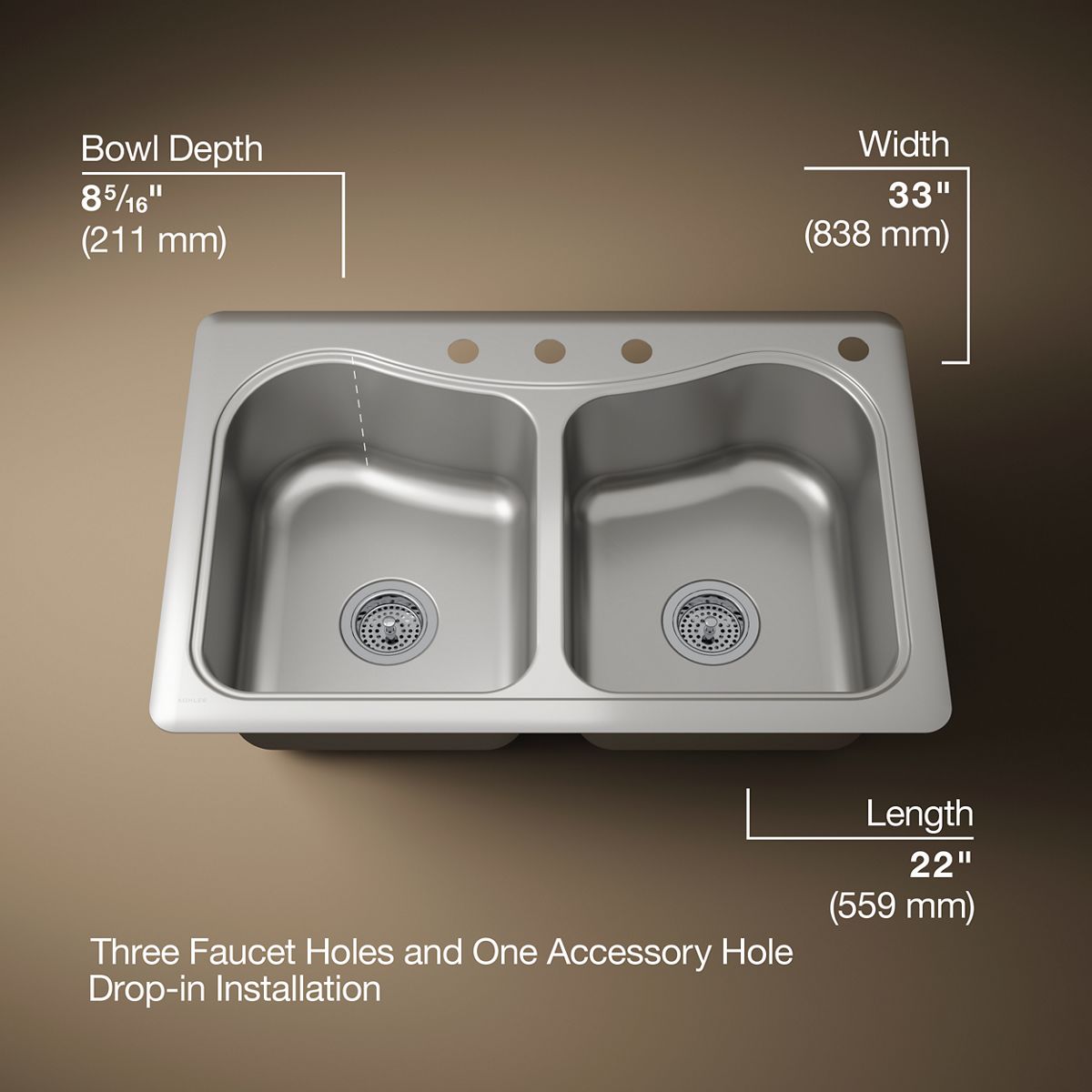 Staccato™ 33" top-mount double-bowl kitchen sink