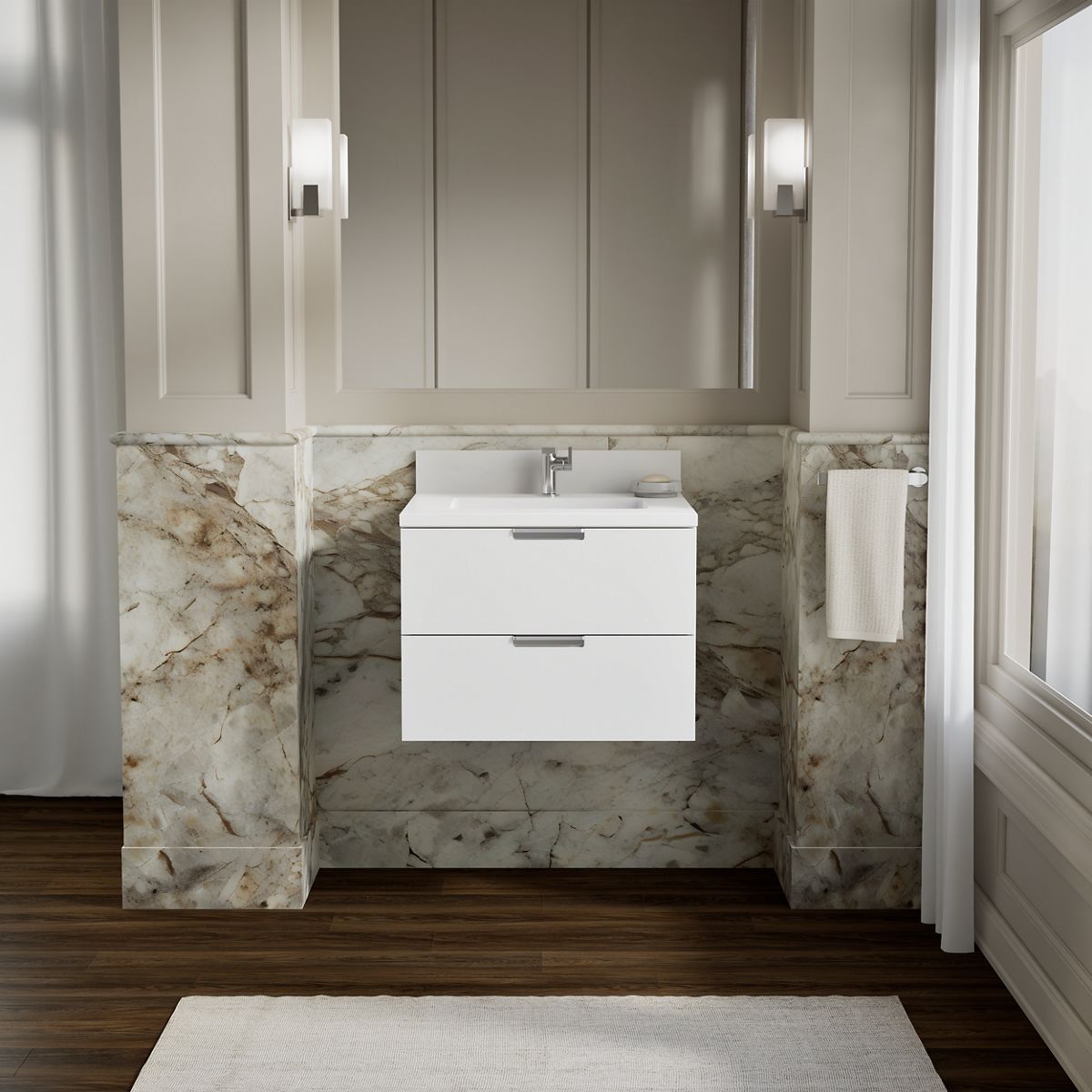 Maxstow® 24" wall-hung bathroom vanity cabinet with sink and quartz top