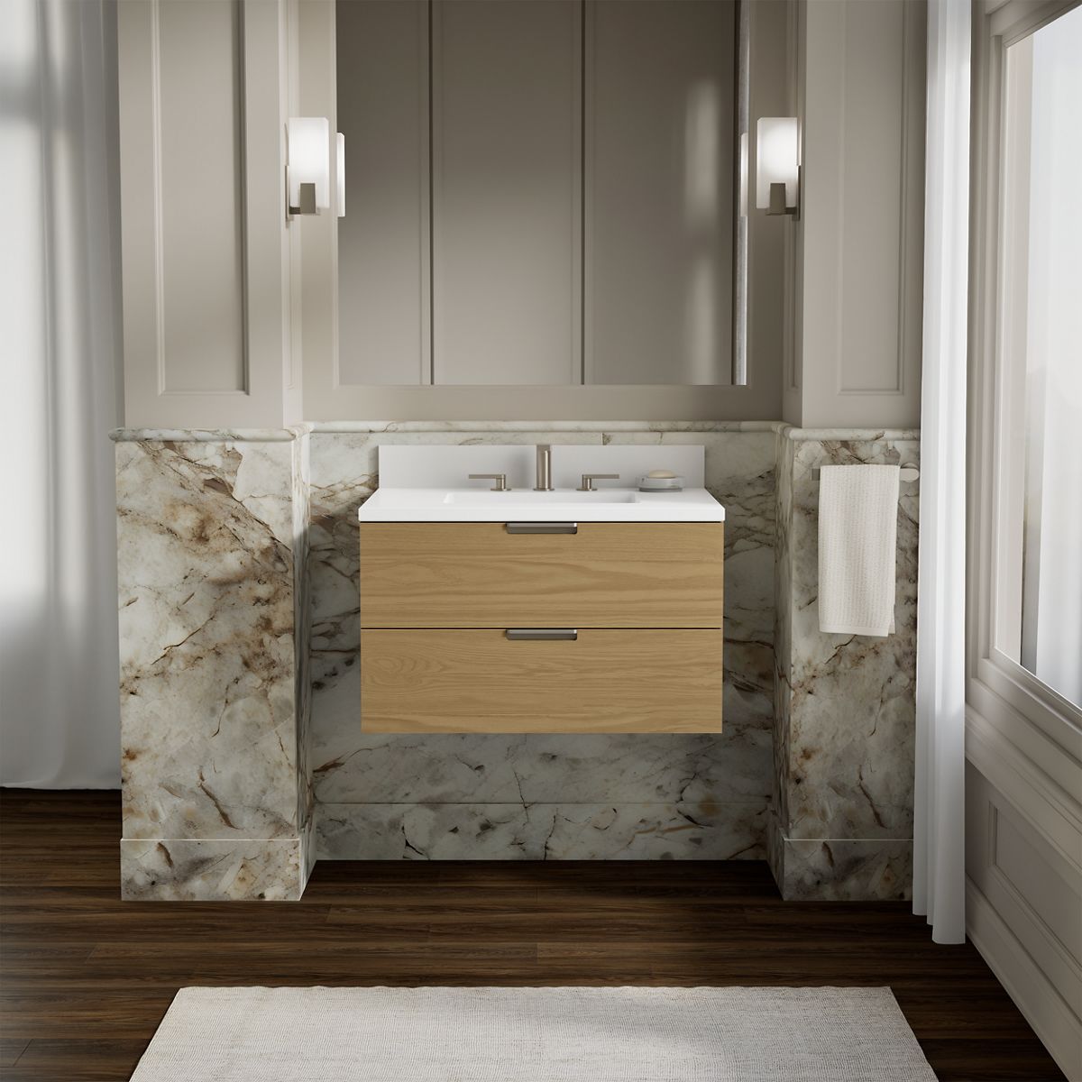 Maxstow® 30" wall-hung bathroom vanity cabinet with sink and quartz top