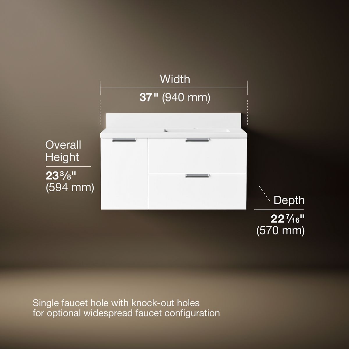 Maxstow® 36" wall-hung bathroom vanity cabinet with sink and quartz top