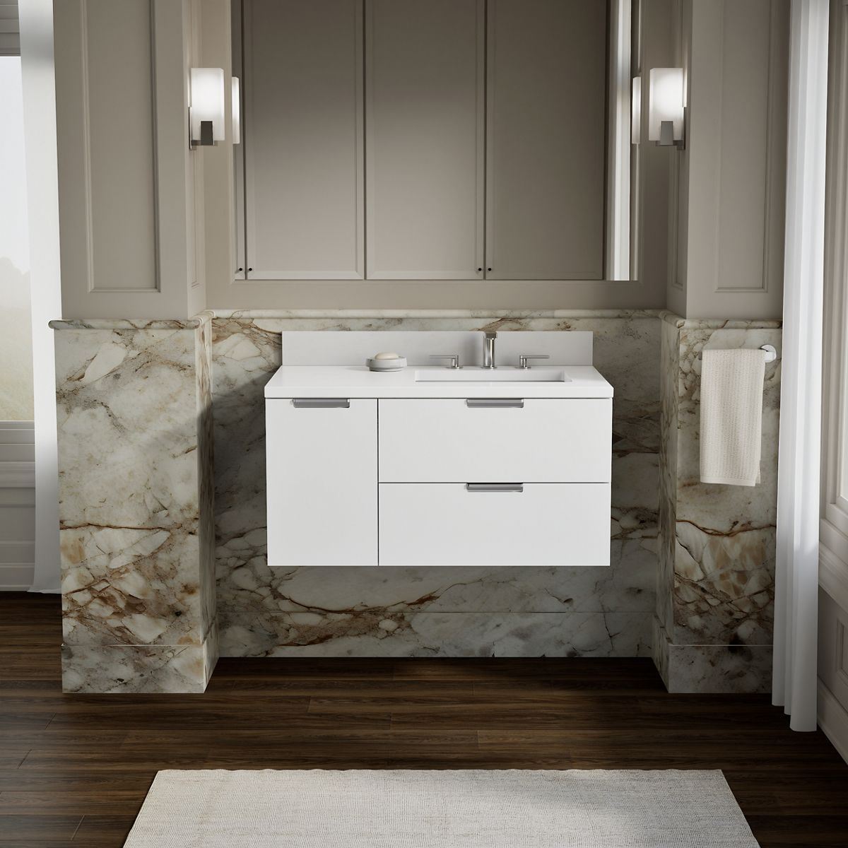 Maxstow® 36" wall-hung bathroom vanity cabinet with sink and quartz top