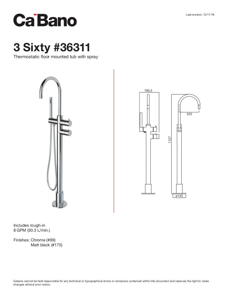 Cabano Thermostatic floor mount tub filler with hand shower - image 3