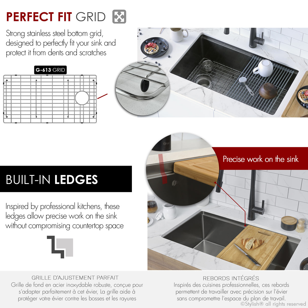 STYLISH 33 inch Workstation Single Bowl Undermount 16 Gauge Stainless Steel Kitchen Sink with Built in Accessories