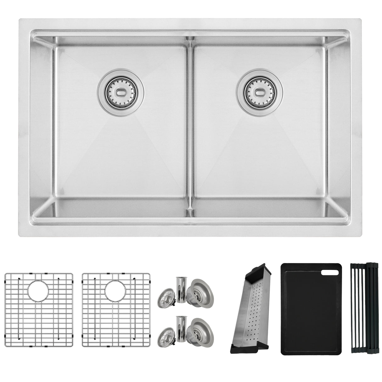 STYLISH 30 inch Workstation Double Bowl Undermount and Drop-in 16 Gauge Stainless Steel Kitchen Sink with Built in Accessories