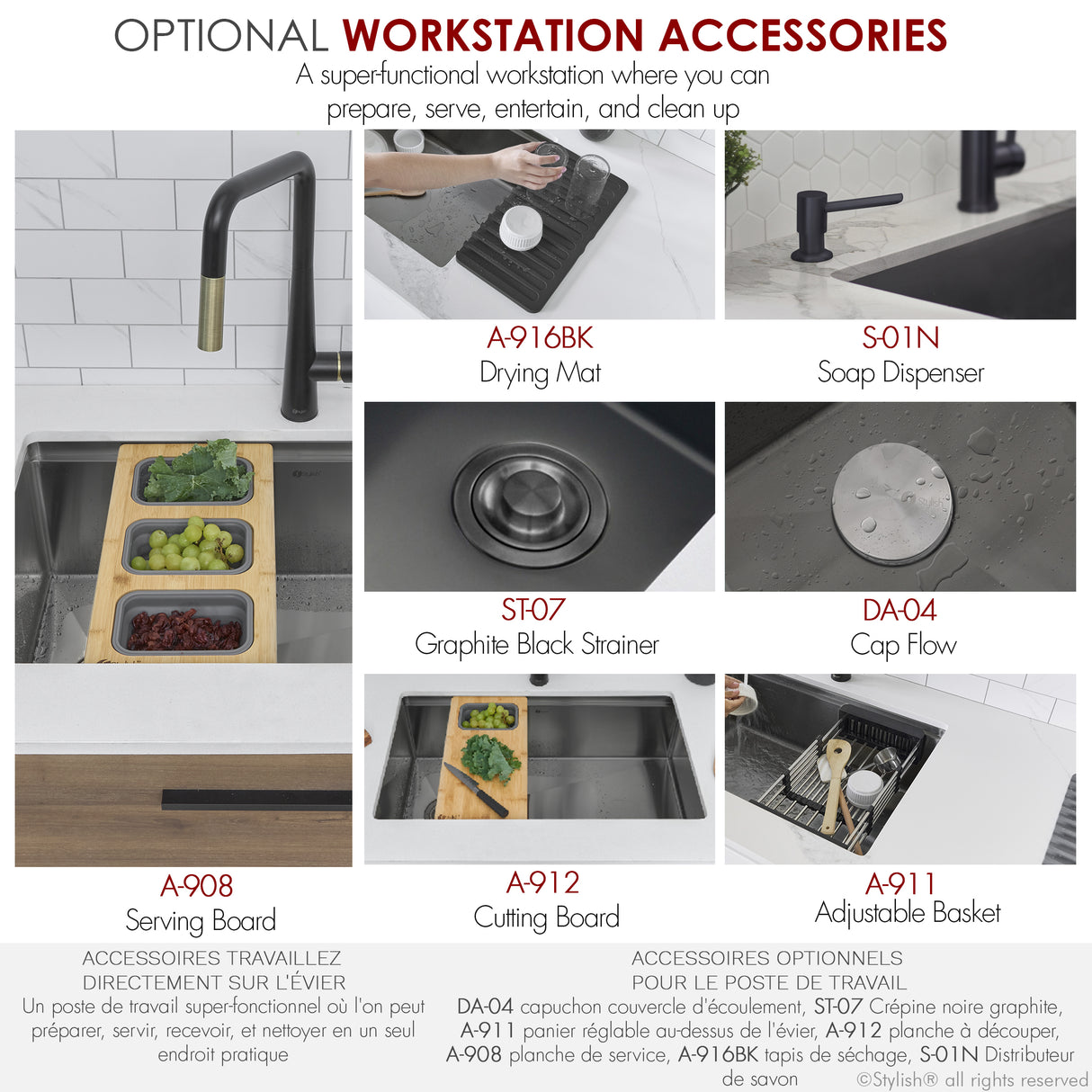 STYLISH 33 inch Workstation Single Bowl Undermount 16 Gauge Stainless Steel Kitchen Sink with Built in Accessories