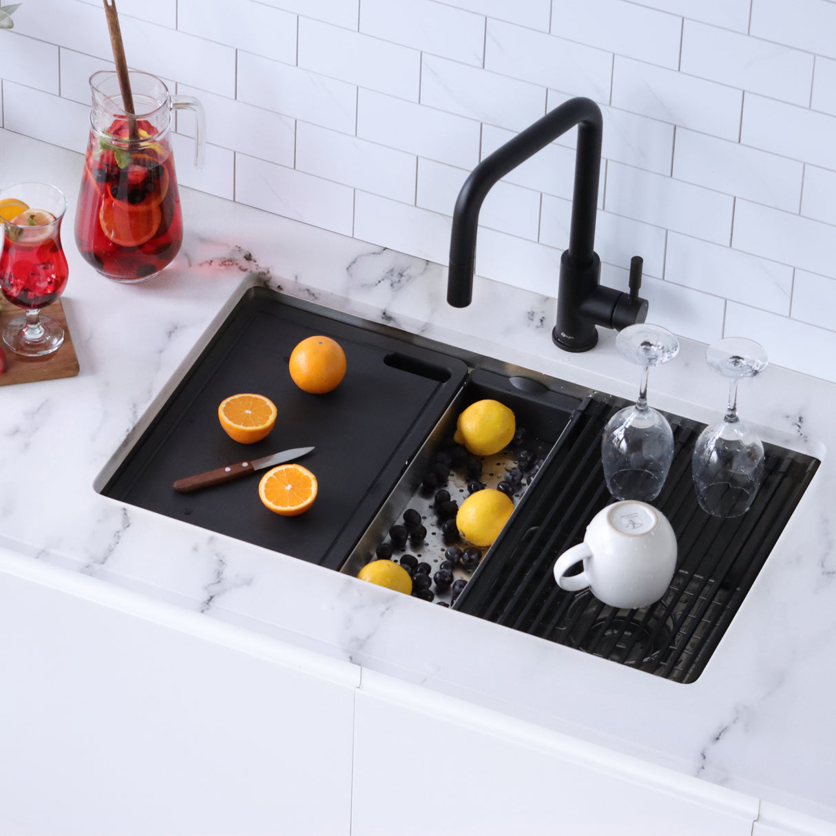 STYLISH 30 inch Workstation Double Bowl Undermount and Drop-in 16 Gauge Stainless Steel Kitchen Sink with Built in Accessories