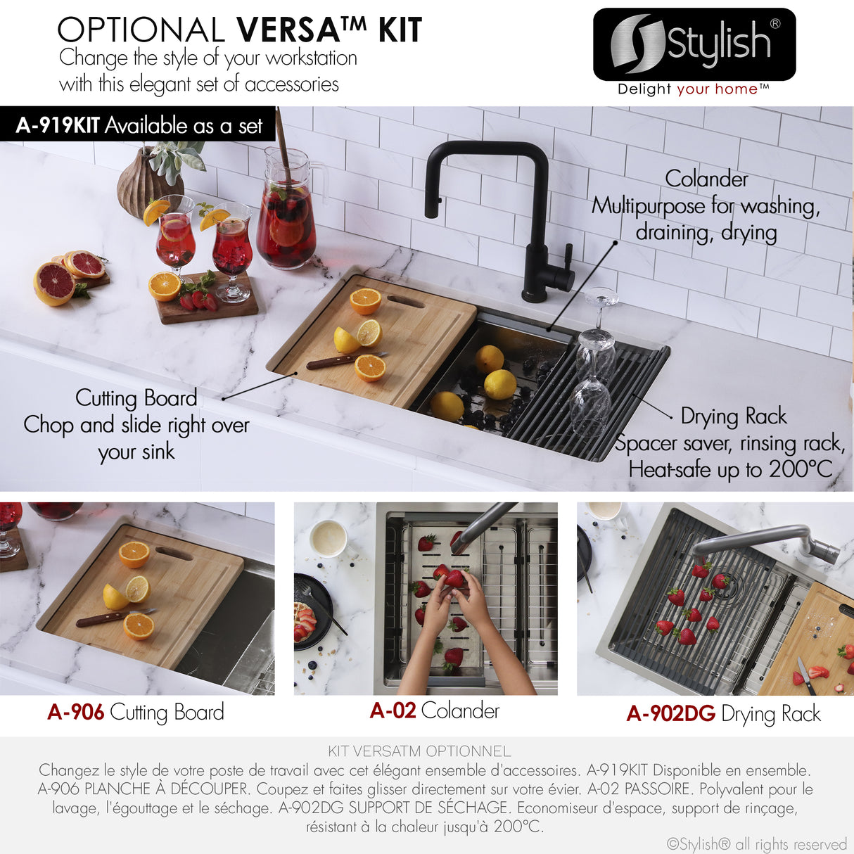 STYLISH 30 inch Workstation Double Bowl Undermount and Drop-in 16 Gauge Stainless Steel Kitchen Sink with Built in Accessories