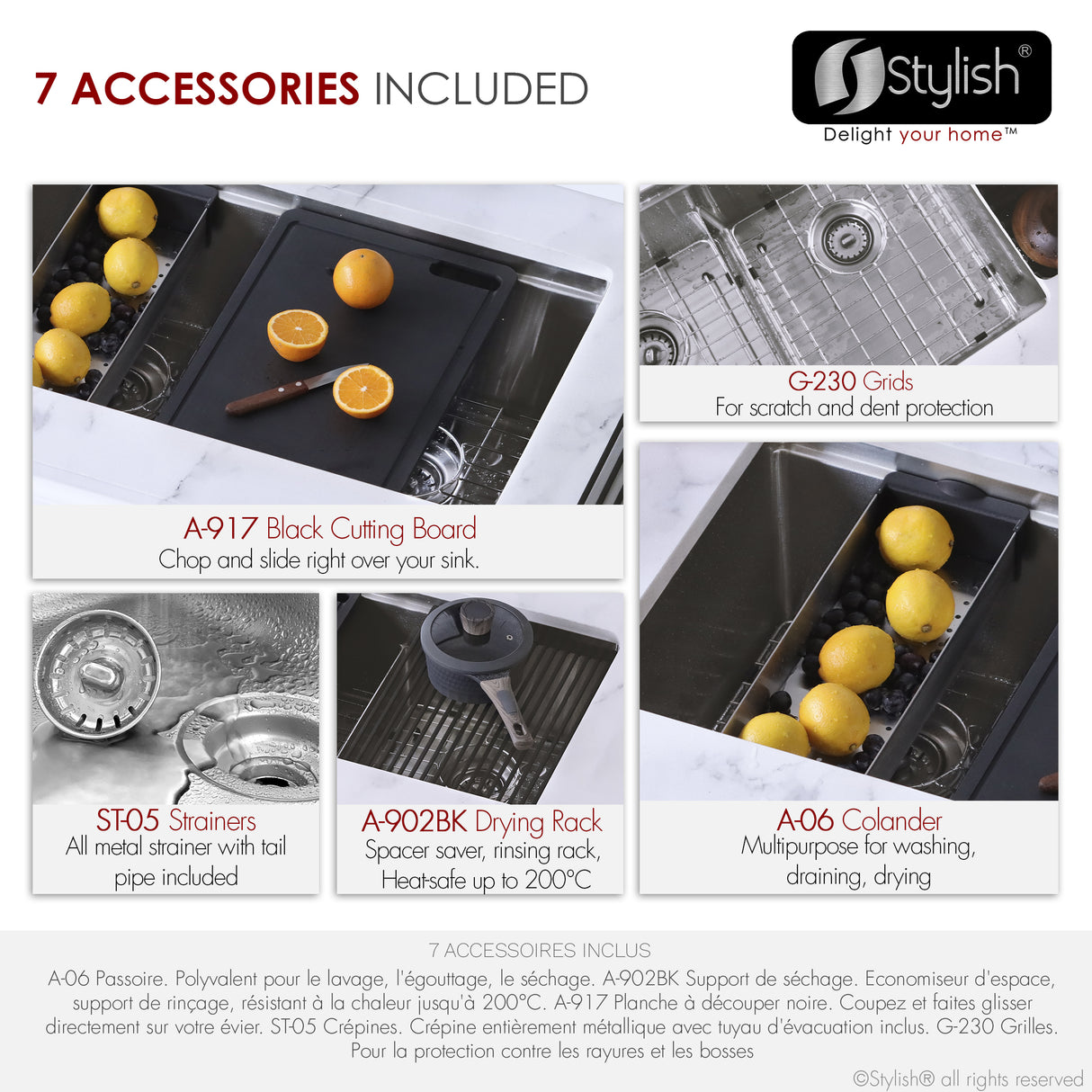 STYLISH 30 inch Workstation Double Bowl Undermount and Drop-in 16 Gauge Stainless Steel Kitchen Sink with Built in Accessories