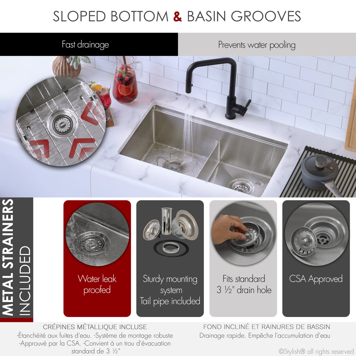 STYLISH 30 inch Workstation Double Bowl Undermount and Drop-in 16 Gauge Stainless Steel Kitchen Sink with Built in Accessories