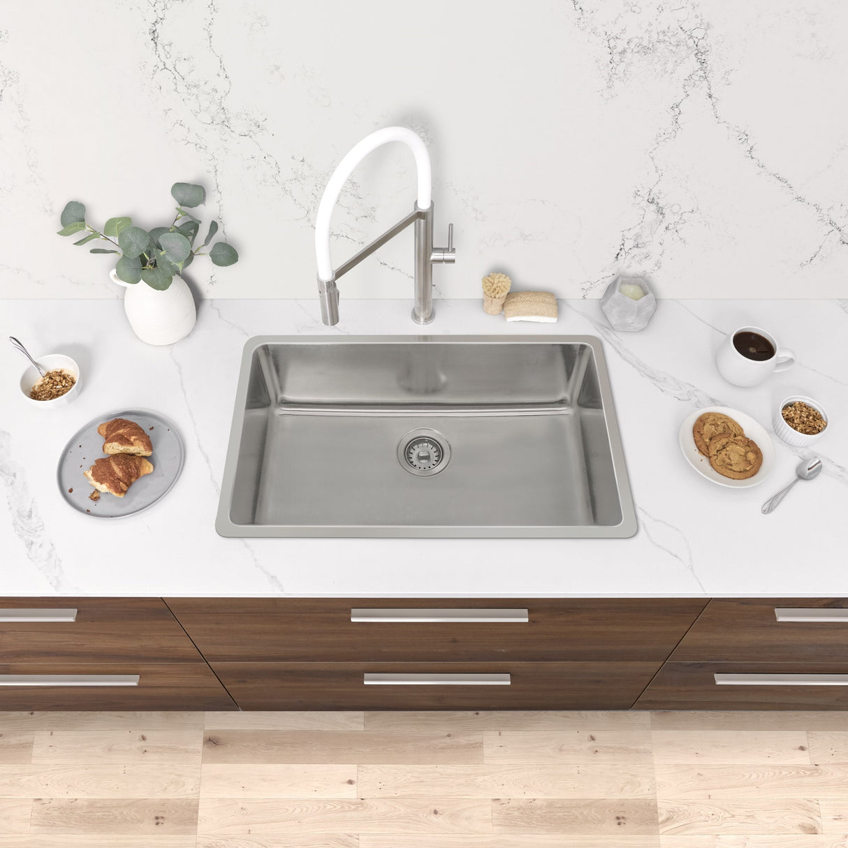 27 in Dual Mount Single Bowl Kitchen Sink, 18 Gauge Stainless Steel with Standard Strainer, by Stylish® S-406T Olite