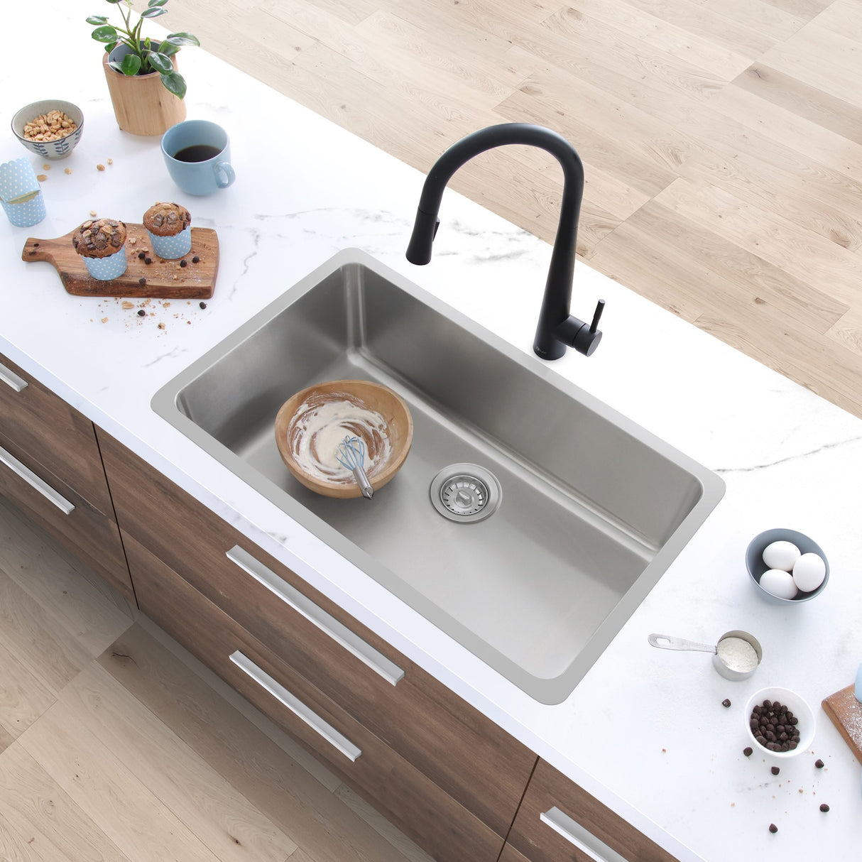 27 in Dual Mount Single Bowl Kitchen Sink, 18 Gauge Stainless Steel with Standard Strainer, by Stylish® S-406T Olite