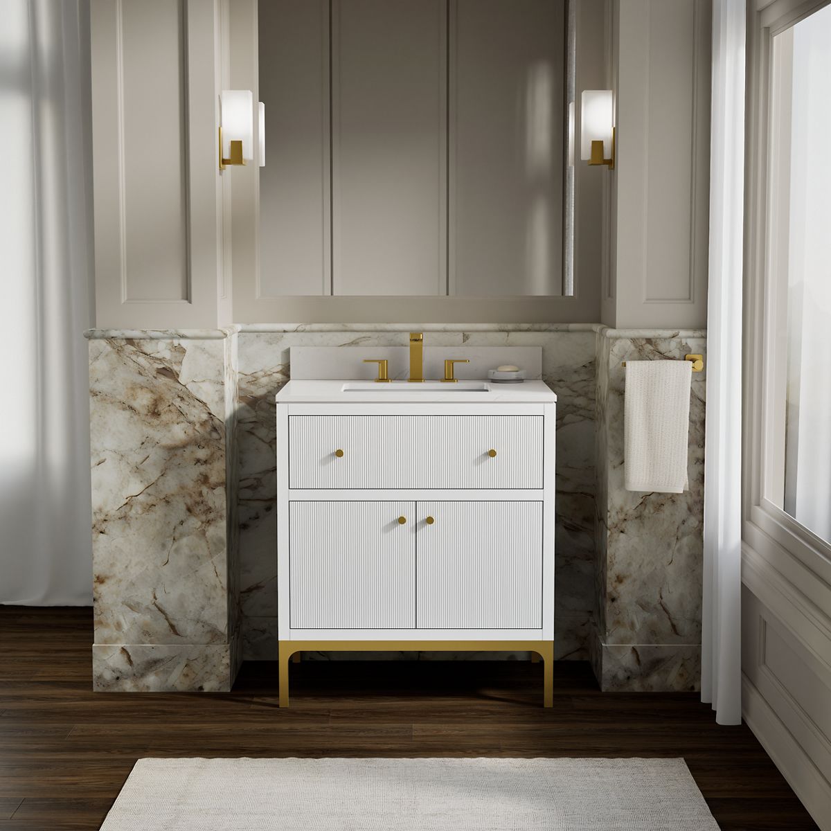 Calpa® 30" bathroom vanity cabinet with sink and quartz top