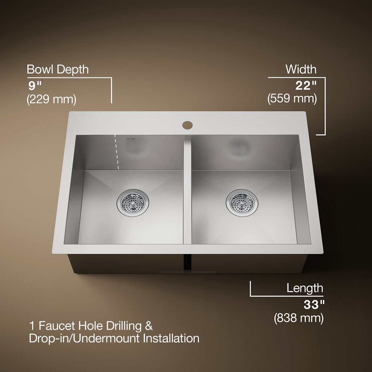 Vault™ 33" top-/undermount double-bowl kitchen sink