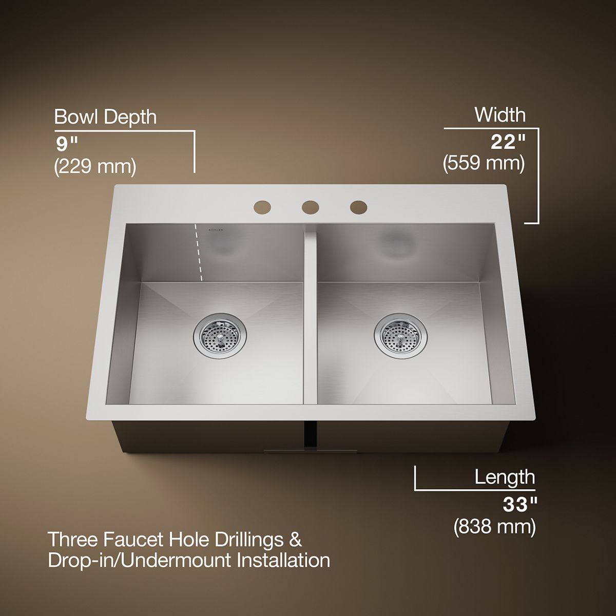 Vault™ 33" top-/undermount double-bowl kitchen sink
