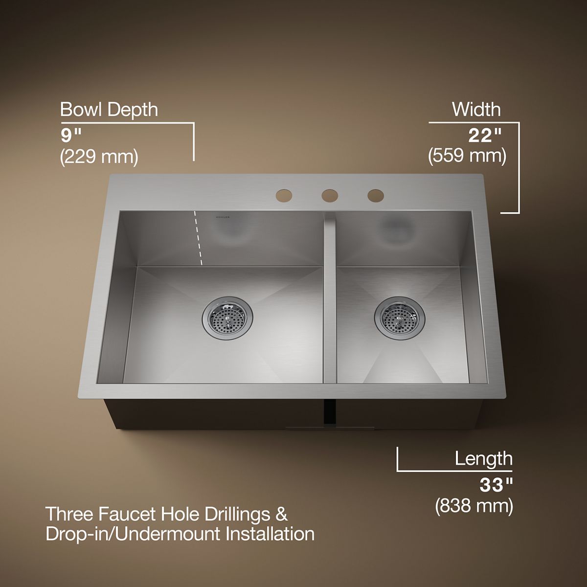 Vault™ 33" top-/undermount double-bowl kitchen sink
