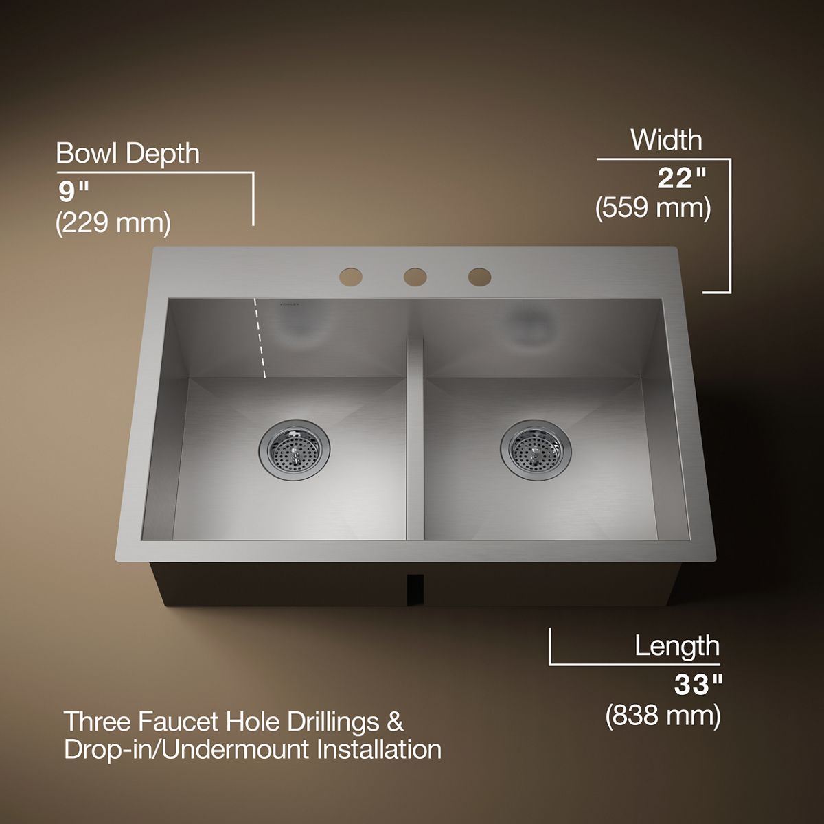 Vault™ Smart Divide® 33" top-/undermount double-bowl kitchen sink