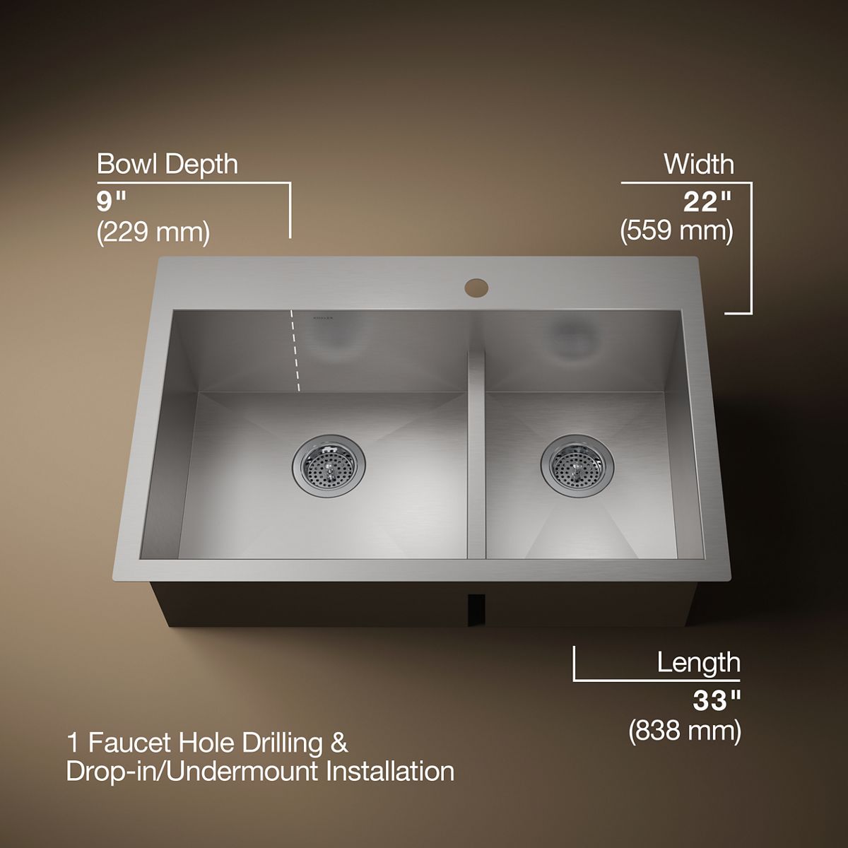 Vault™ Smart Divide® 33" top-/undermount double-bowl kitchen sink
