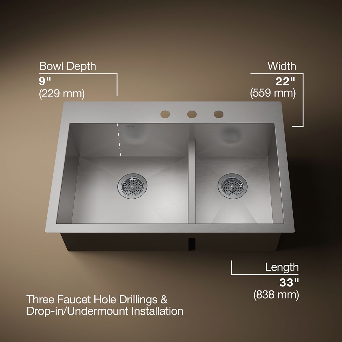 Vault™ Smart Divide® 33" top-/undermount double-bowl kitchen sink