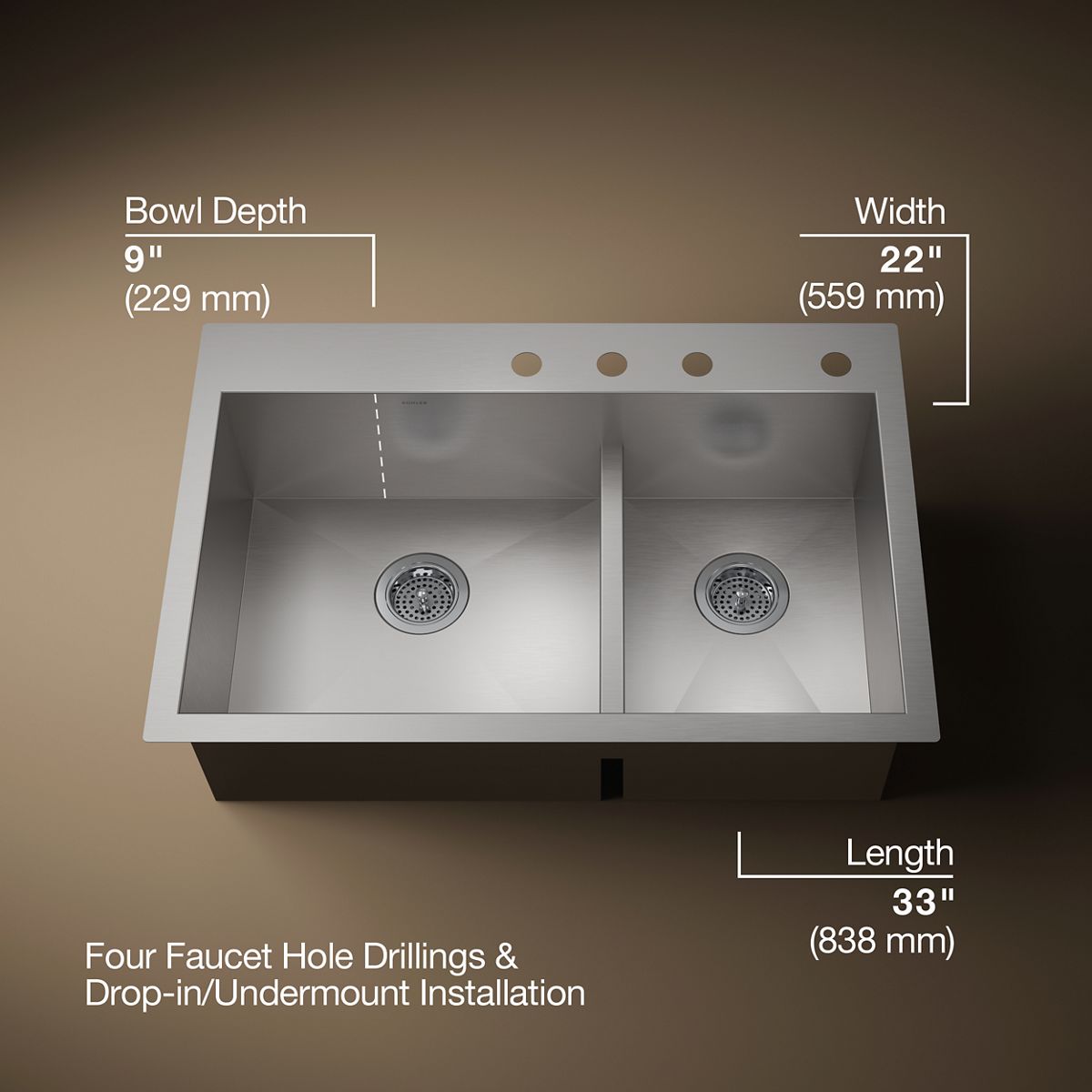 Vault™ Smart Divide® 33" top-/undermount double-bowl kitchen sink