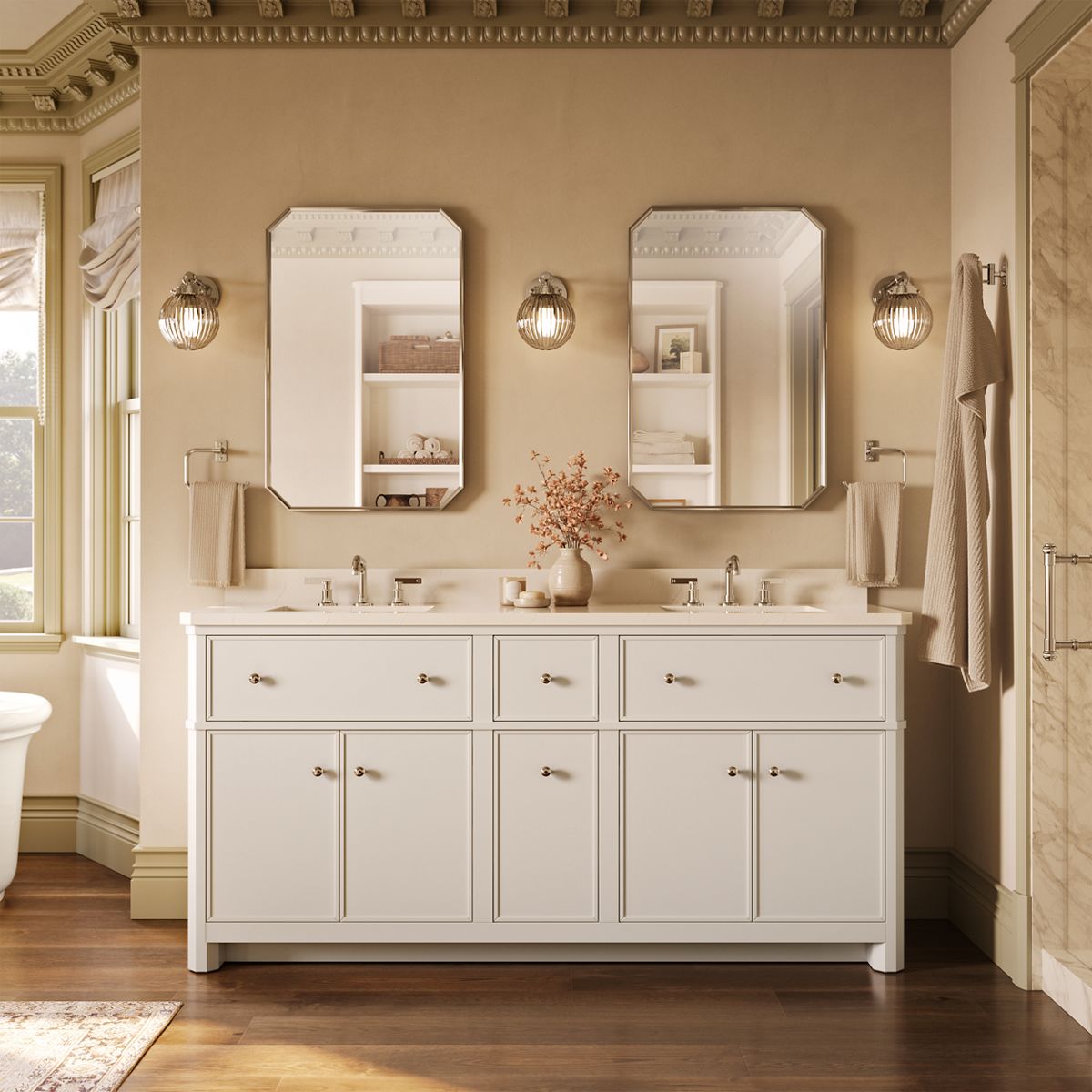 Claude™ by Studio McGee 72" bathroom vanity cabinet with sinks and quartz top