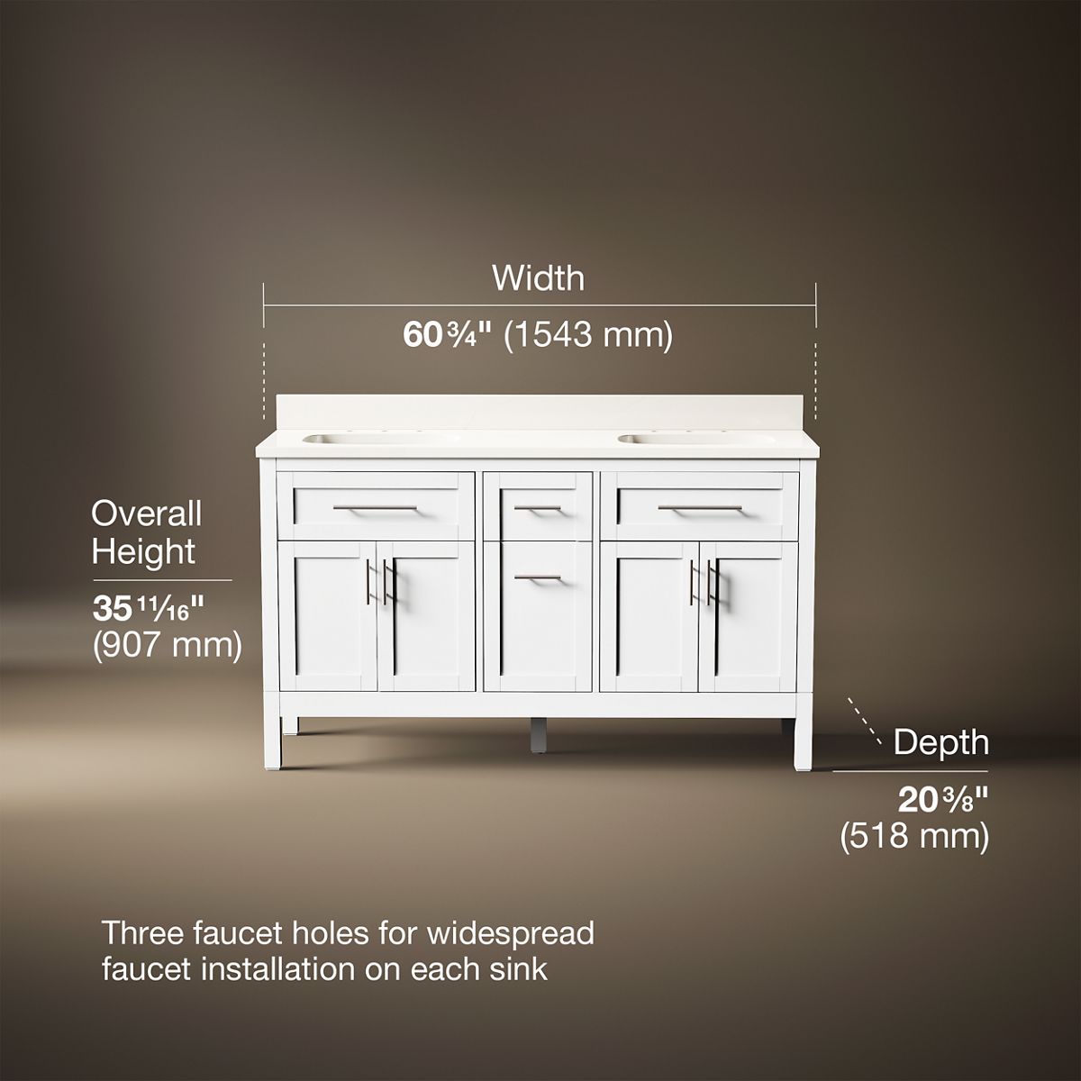 Hadron™ 60" bathroom vanity cabinet with sinks and quartz top