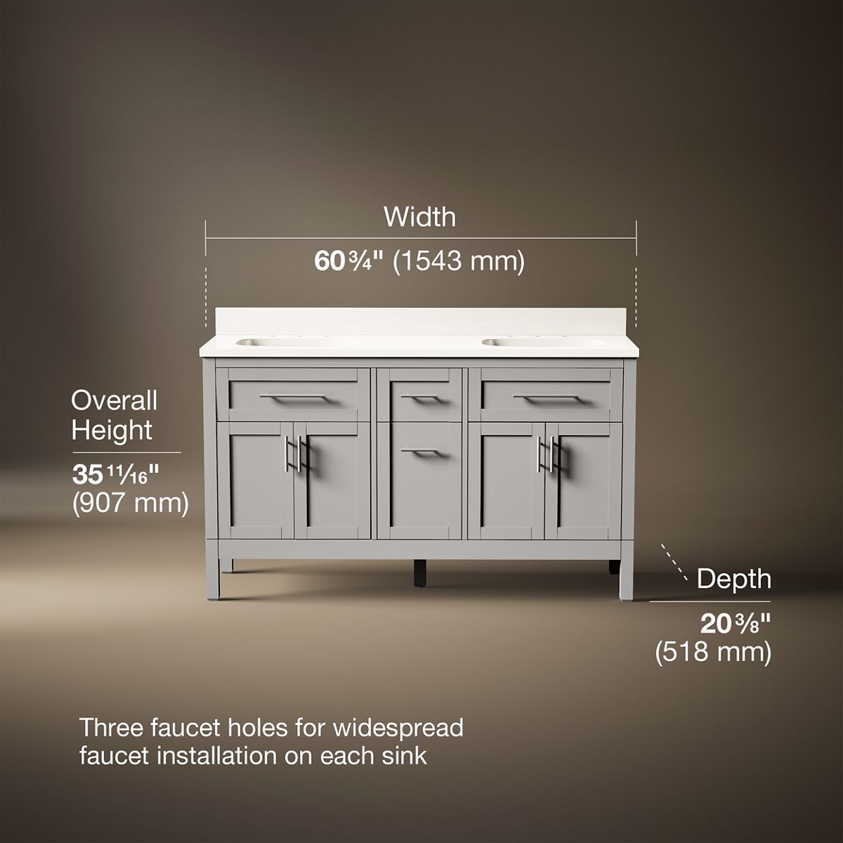 Hadron™ 60" bathroom vanity cabinet with sinks and quartz top