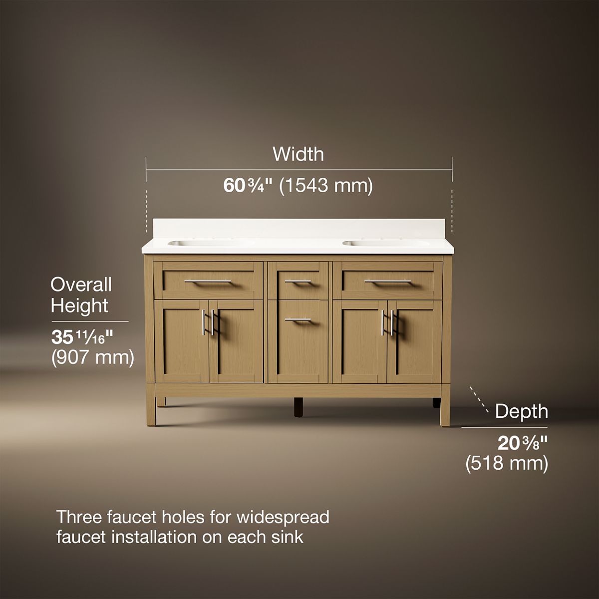 Hadron™ 60" bathroom vanity cabinet with sinks and quartz top