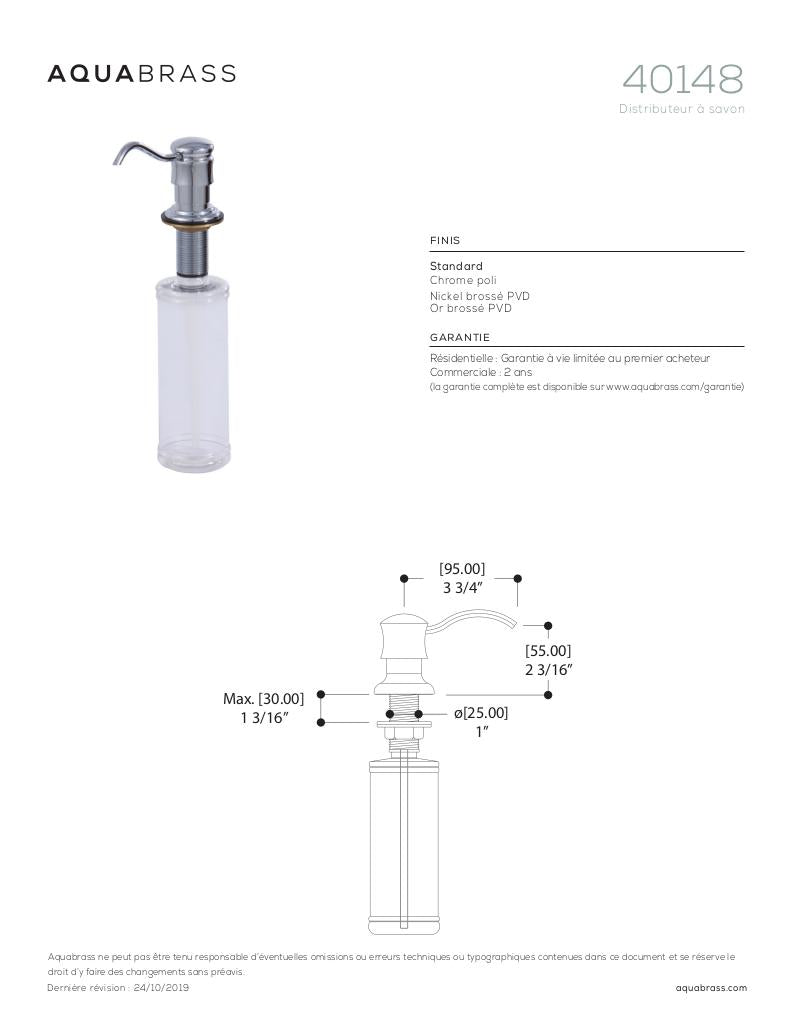 Aquabrass Kitchen Sink Soap Dispenser, Brushed Gold PVD - image 4