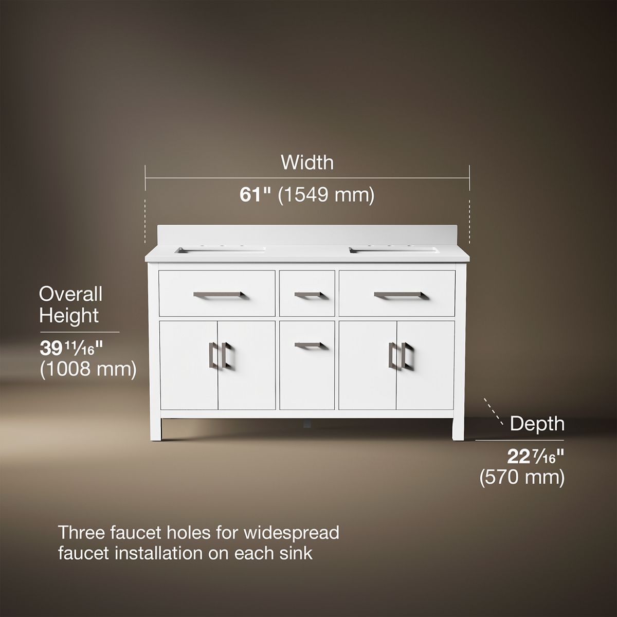 Kresla® 60" bathroom vanity cabinet with sinks and quartz top