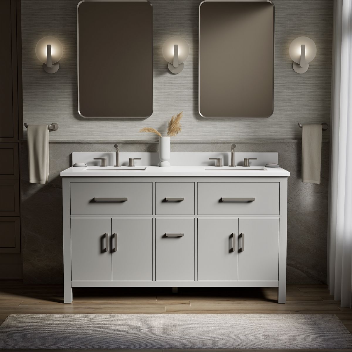 Kresla® 60" bathroom vanity cabinet with sinks and quartz top