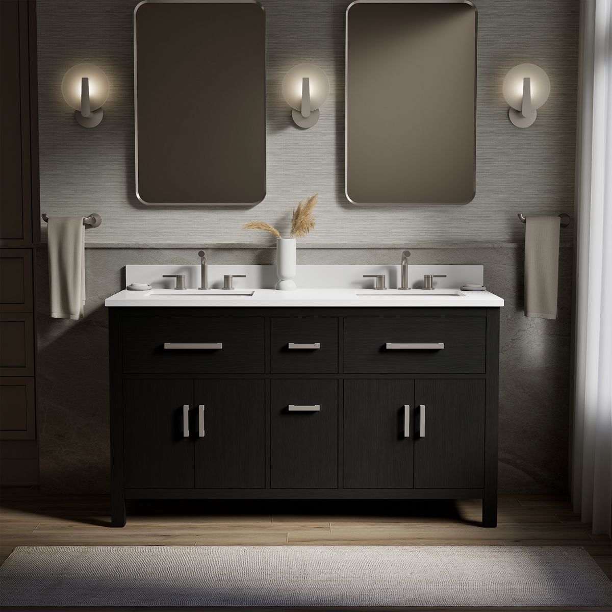 Kresla® 60" bathroom vanity cabinet with sinks and quartz top