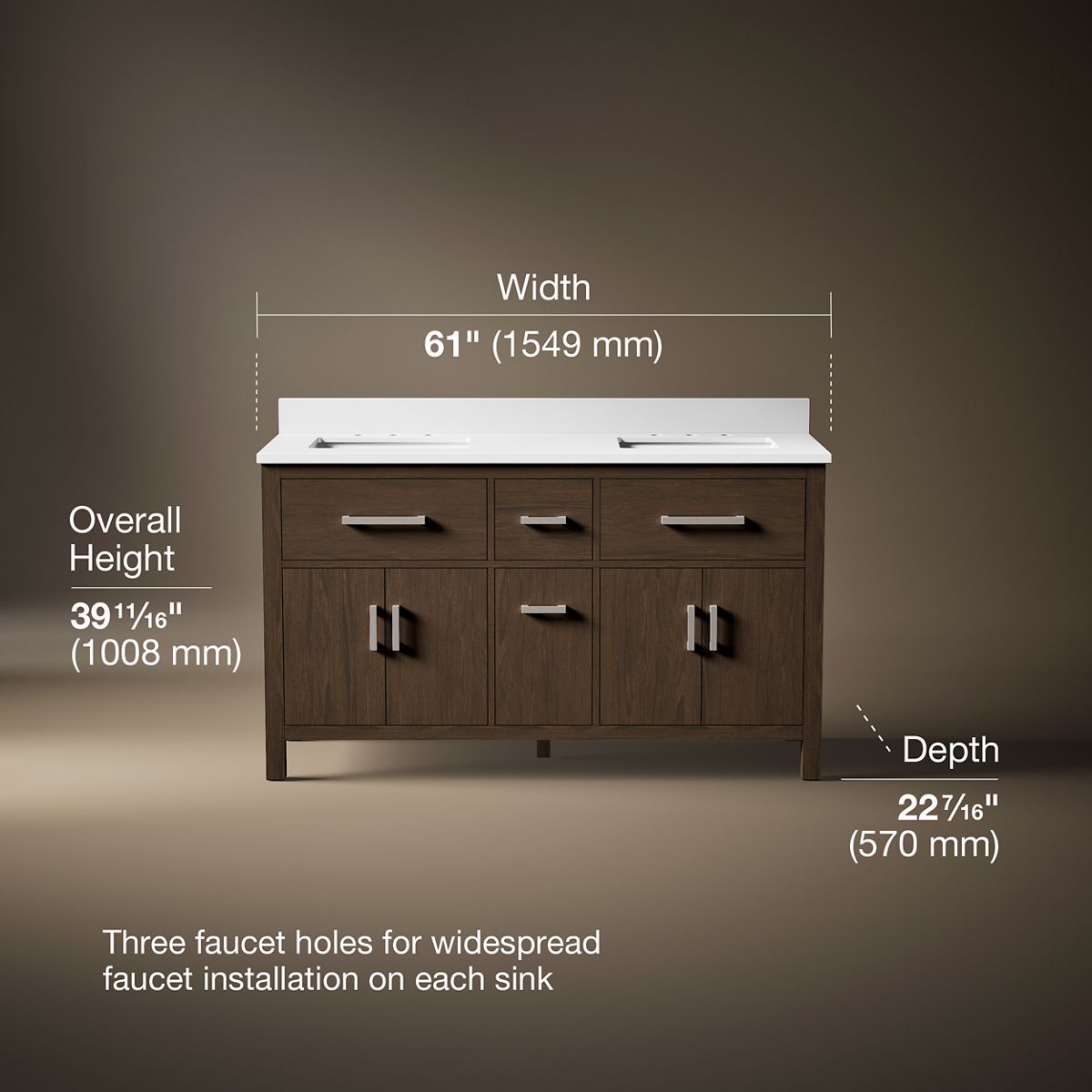 Kresla® 60" bathroom vanity cabinet with sinks and quartz top