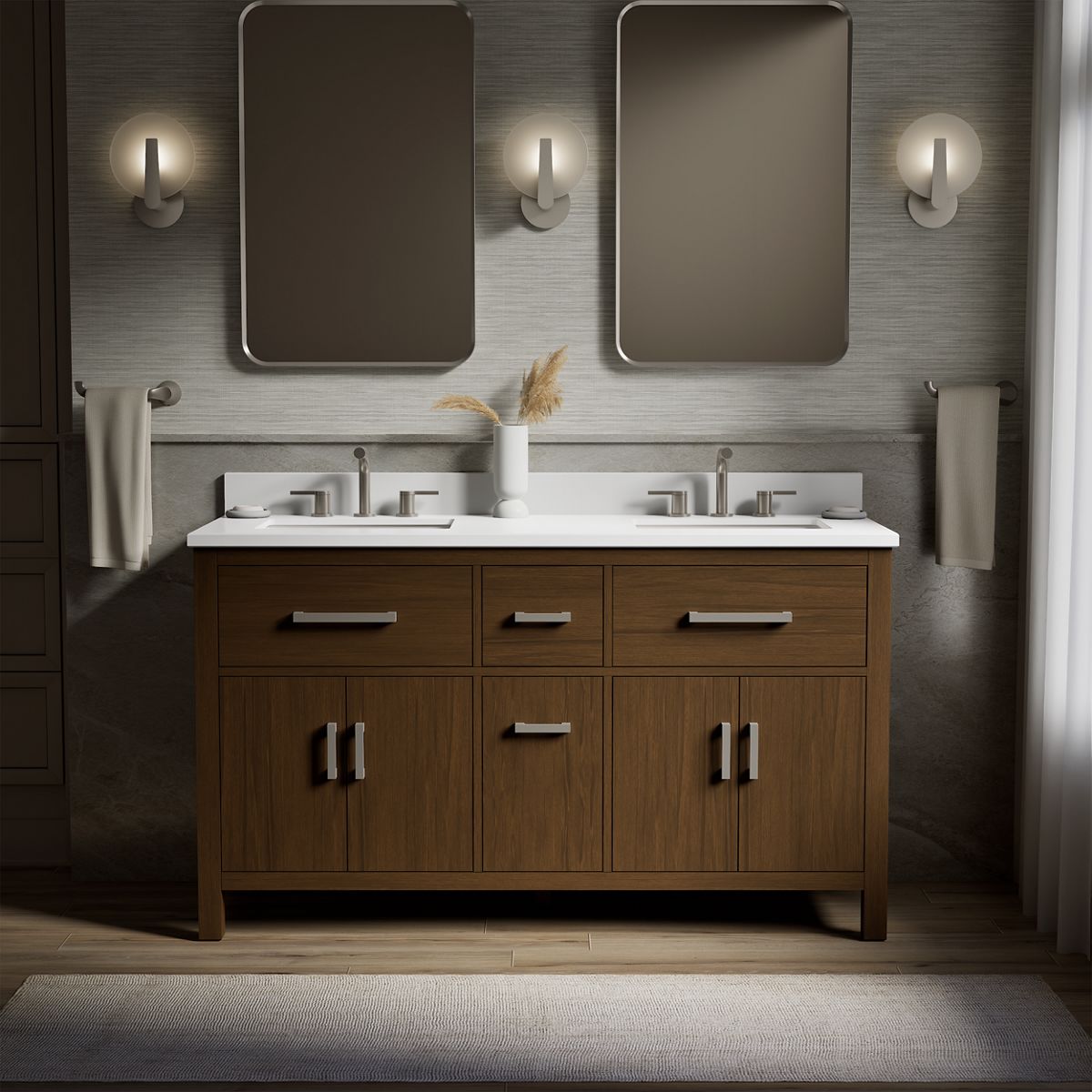 Kresla® 60" bathroom vanity cabinet with sinks and quartz top