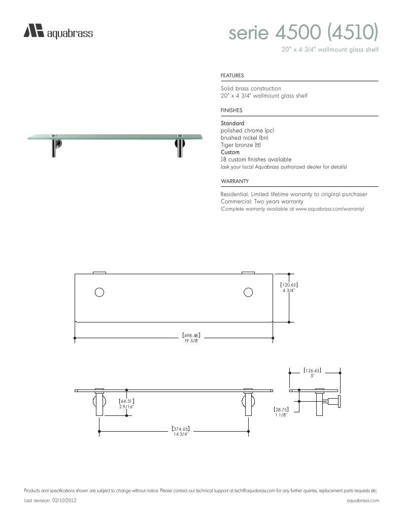 Aquabrass 20-Inch Wall Mount Glass Bathroom Shelf 4510 - image 3