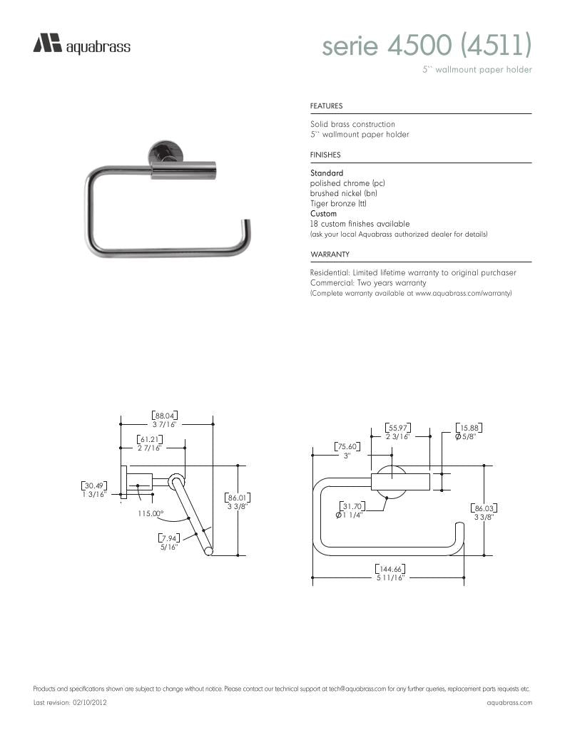 Aquabrass 5-Inch Wall Mount Toilet Paper Holder 4511 - image 3