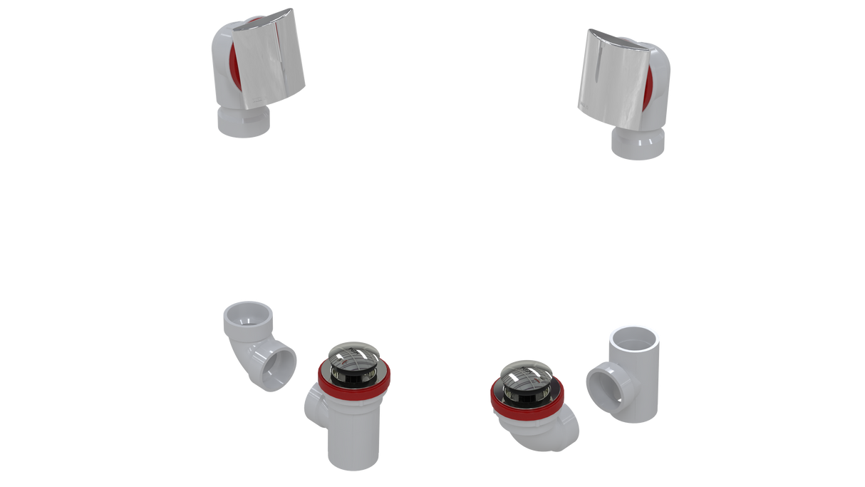 PVC TOTAL 1™ W/O W/SQUARE & TIP-TOE KIT - FULL KIT (LESS PIPE, WITH TEE AND EL) (5161TIPK-CP)