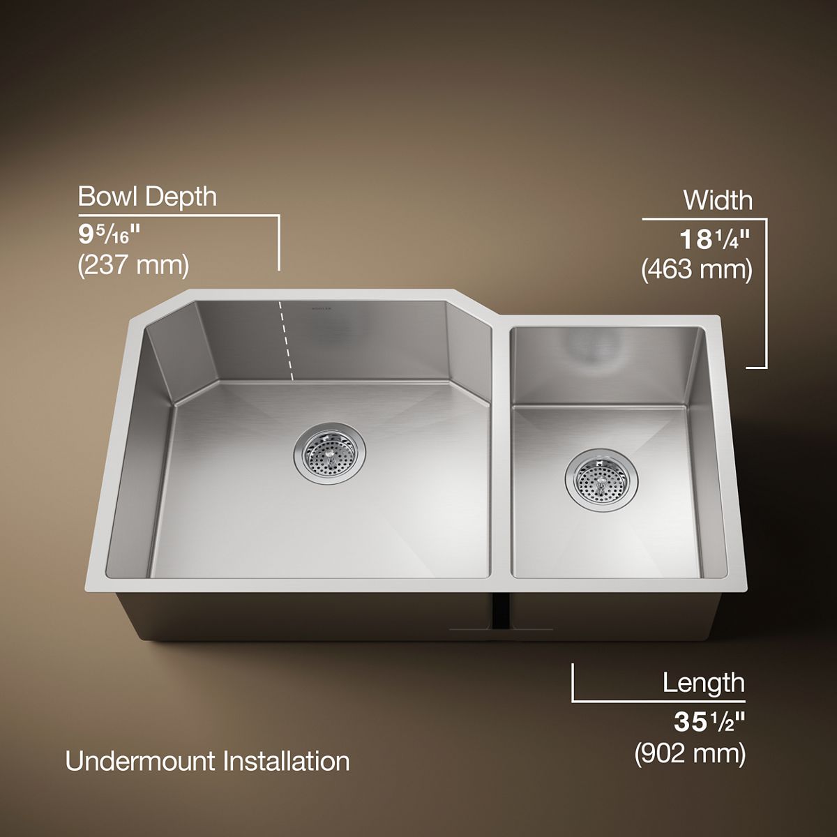 Strive® 35-1/2" undermount double-bowl kitchen sink