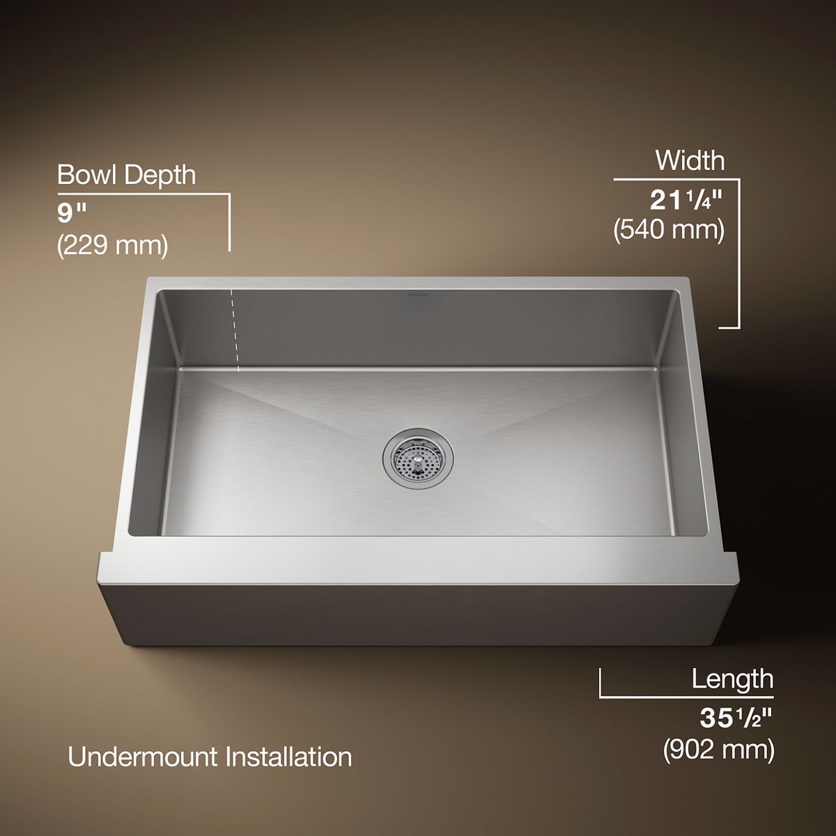 Strive® 35-1/2" undermount single-bowl farmhouse kitchen sink