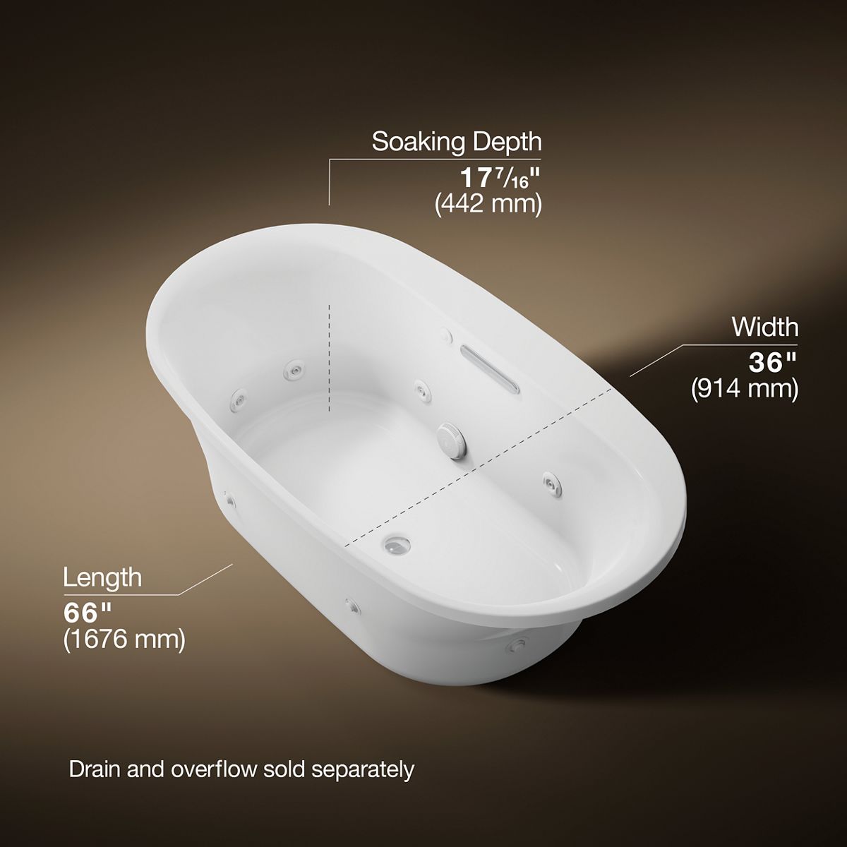 Underscore® 66" x 36" drop-in heated whirlpool bath