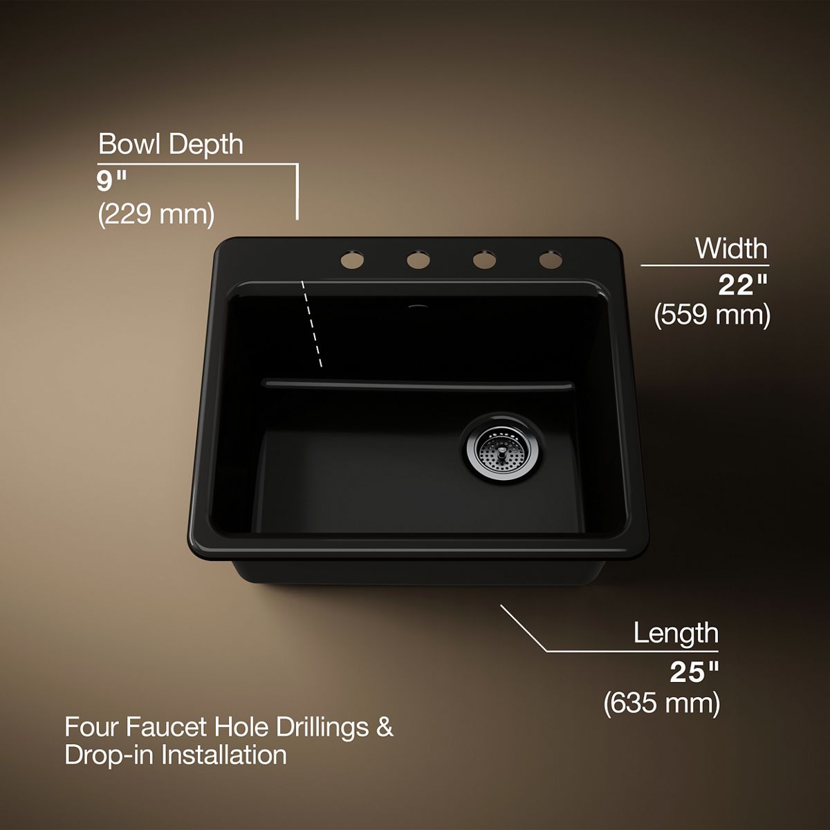 Riverby® 25" top-mount single-bowl kitchen sink