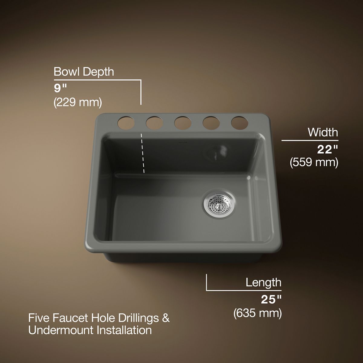 Riverby® 25" undermount single-bowl workstation kitchen sink
