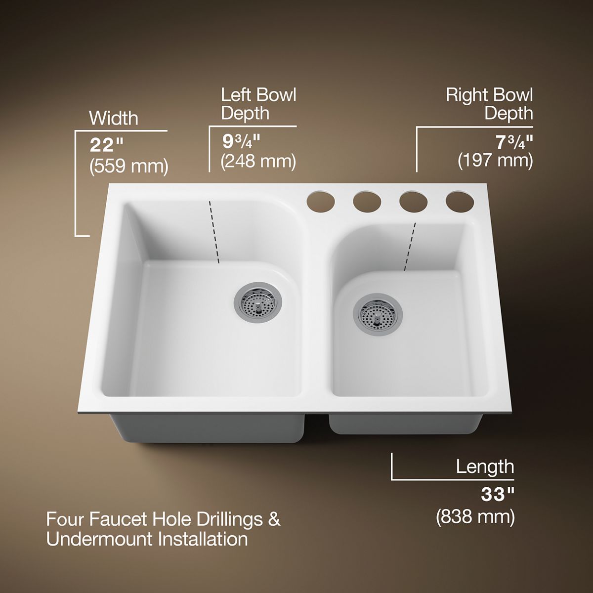 Executive Chef™ 33" undermount double-bowl kitchen sink