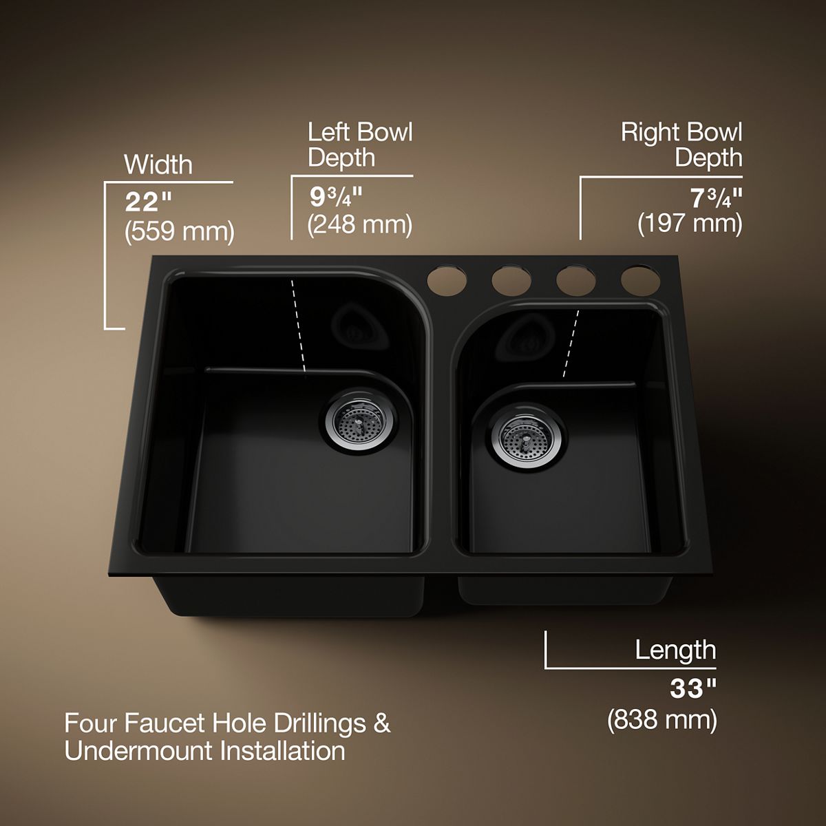 Executive Chef™ 33" undermount double-bowl kitchen sink