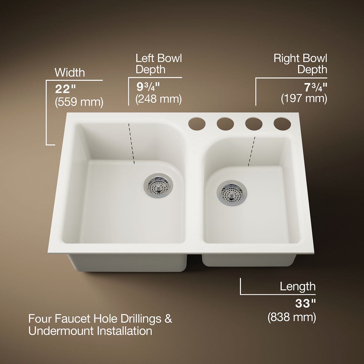 Executive Chef™ 33" undermount double-bowl kitchen sink