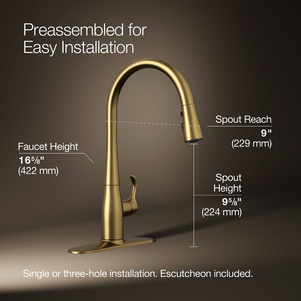 Simplice® Pull-down kitchen sink faucet with three-function sprayhead