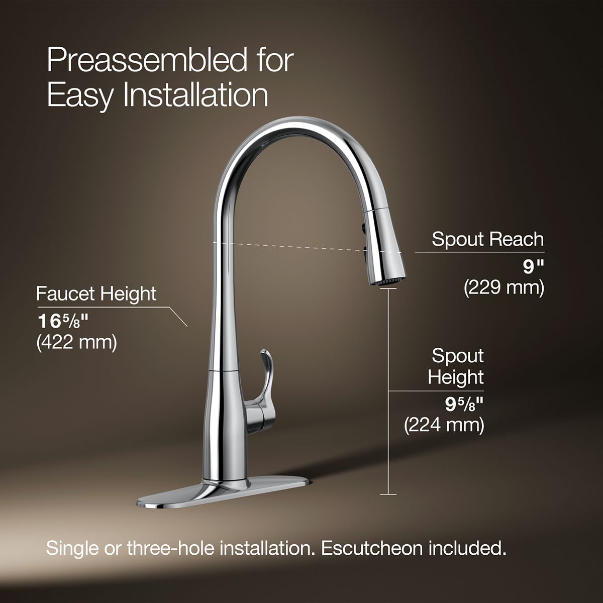 Simplice® Pull-down kitchen sink faucet with three-function sprayhead